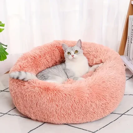 Cozy Striped Plush Pet Bed for Cats & Small Dogs
